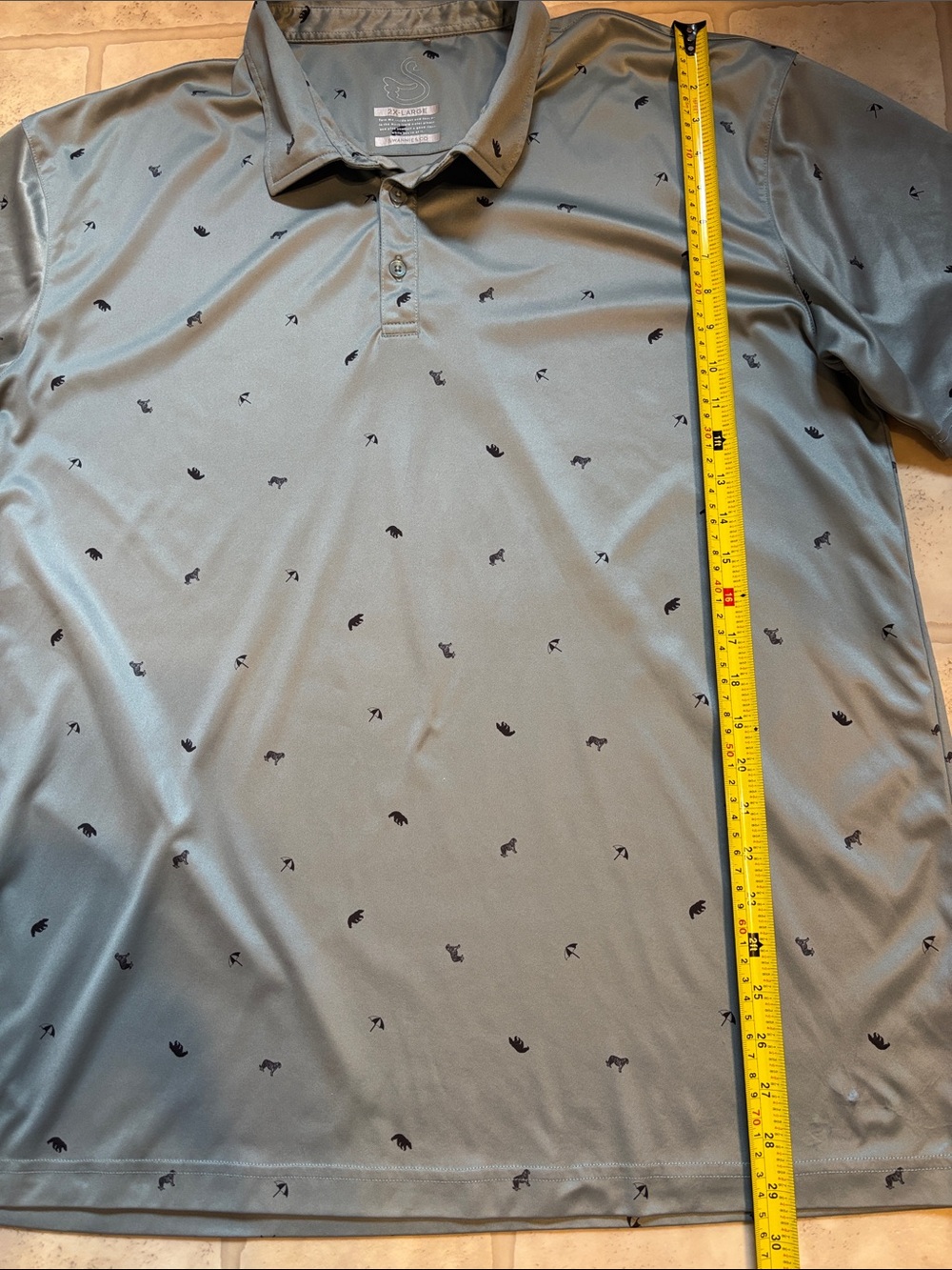 Swannies Golf Polo Shirt Mens 2XL Grayish Green Umbrella Tiger Bear Performance - Picture 6 of 8
